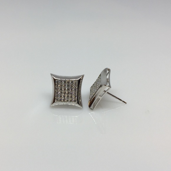 14K Solid Gold Square Micro Pave Stud Earrings